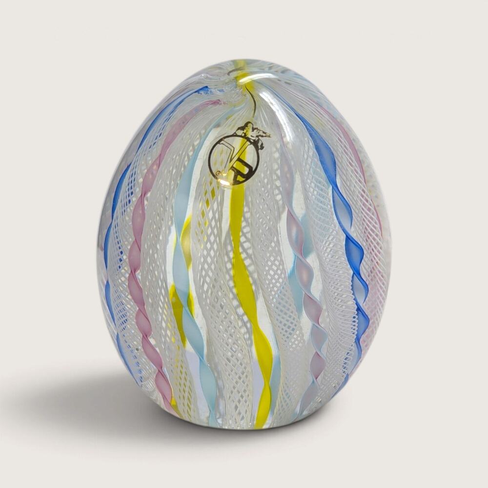 Vintage Vecchia Murano Latticino Zanfirico Art Glass Paperweight Egg